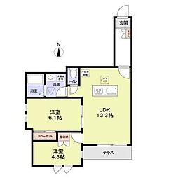 ＡＶＯＮ　ＨＯＵＳＥ　ＫＯＨＩＮＡＴＡ 1階2LDKの間取り