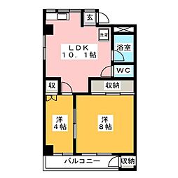 コーポ睦 3階2LDKの間取り