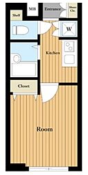 プレール・ドゥーク文京本駒込 1Kの間取図画像