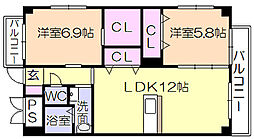 レジェンド・ソーラー宮ノ陣 2LDKの間取図画像
