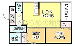 GlanZ 六ツ門 2LDKの間取図画像