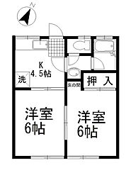 サンハイツ鴨川 2Kの間取図画像