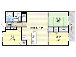 阪急伊丹線 稲野駅 徒歩5分の賃貸マンション 3階3LDKの間取り