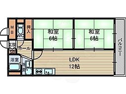 サンライズ南武庫之荘 2LDKの間取図画像