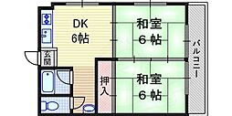 ヴィラ東田 2DKの間取図画像