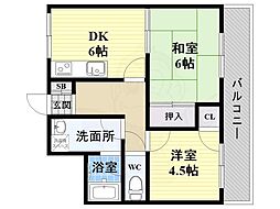 山本ハイツ 2DKの間取図画像