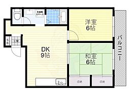 ハイム高木130 5階2DKの間取り