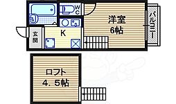 プチグレイス塚口本町 弐番館 1階1Kの間取り