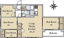 インペリアル松ヶ崎 6階3SLDKの間取り