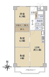 西大路ハイム 9階3LDKの間取り