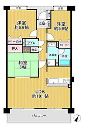 ロイヤルヒルズ富雄C棟 3LDKの間取り