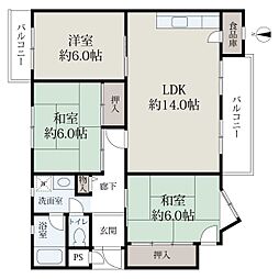 平城朱雀第1住宅20棟 3LDKの間取図画像