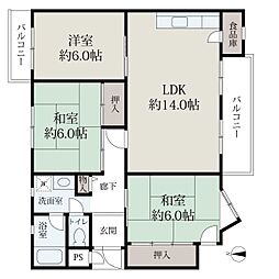 平城朱雀第1住宅20棟 3LDKの間取図画像