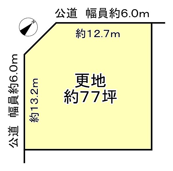 約77坪の更地。前面公道幅員約6.0mに接道し、多様な建築プランに対応可能な整形地です。