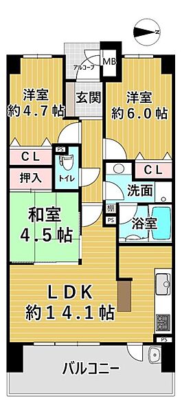 3LDK、価格1998万円、専有面積65.26m2、バルコニー面積11.97m2