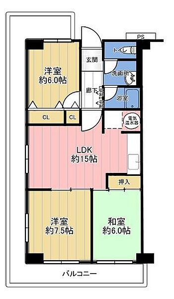 3LDK、価格980万円、専有面積70.9m2、バルコニー面積23.47m2　地上7階建て2階部分。