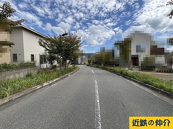 南側前面道路、幅員約14mです。