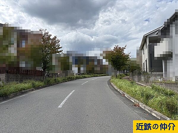 南側前面道路、幅員約14mです。