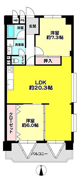2LDK、価格1700万円、専有面積79.36m2、バルコニー面積6.53m2