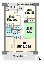 ルネサンクタスナシオンヒルズA棟 3LDKの間取図画像