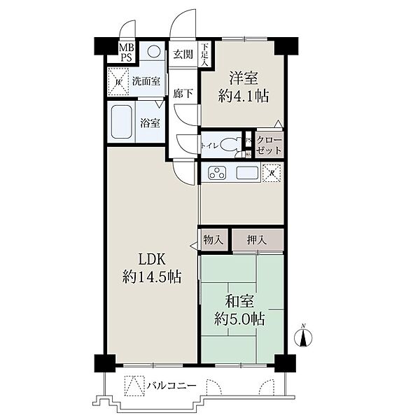 2LDK、価格8900万円、専有面積54m2、バルコニー面積6.4m2