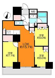 グランクロスタワー広島 3LDKの間取り