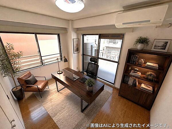 洋室（2）です！！メインバルコニーから光が差し込んできます♪※AIにて家具を生成した画像です。