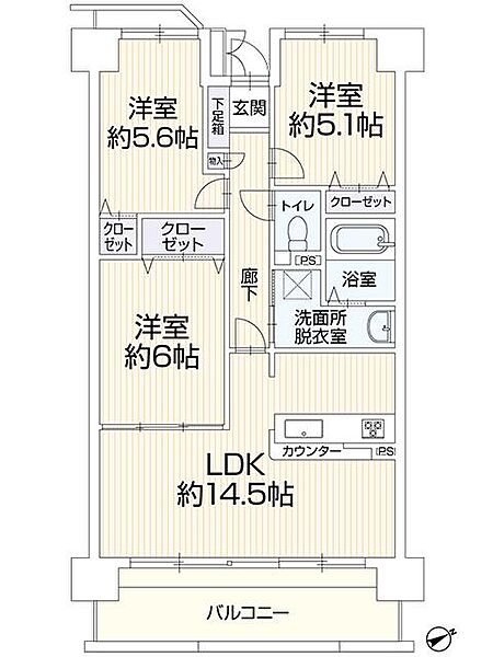 3LDK、価格1999万円、専有面積68.66m2、バルコニー面積11.16m2