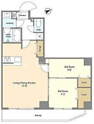 東武亀戸線 亀戸駅 徒歩7分の賃貸マンション 3階2LDKの間取り