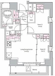 東武伊勢崎線 曳舟駅 徒歩6分の賃貸マンション 11階2LDKの間取り