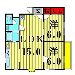 都営浅草線 蔵前駅 徒歩6分の賃貸マンション 2階2LDKの間取り