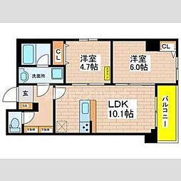都営新宿線 菊川駅 徒歩7分の賃貸マンション 6階2LDKの間取り
