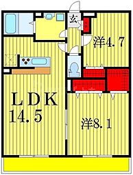 京成押上線 四ツ木駅 徒歩14分の賃貸アパート 3階2SLDKの間取り