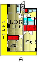 東武伊勢崎線 曳舟駅 徒歩2分の賃貸マンション 7階2LDKの間取り