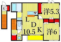 京成本線 京成小岩駅 徒歩7分の賃貸マンション 2階2LDKの間取り