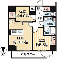 東京メトロ日比谷線 南千住駅 徒歩5分の賃貸マンション 13階2LDKの間取り