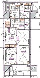 東京メトロ銀座線 浅草駅 徒歩7分の賃貸マンション 6階2LDKの間取り
