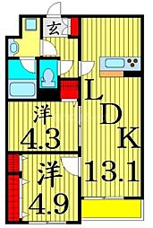 京成本線 お花茶屋駅 徒歩12分の賃貸アパート 2階2LDKの間取り
