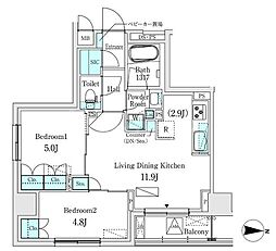 都営新宿線 菊川駅 徒歩9分の賃貸マンション 4階2LDKの間取り