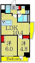 東武亀戸線 東あずま駅 徒歩1分の賃貸マンション 2階2LDKの間取り