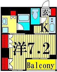 バウスフラッツ住吉 1Kの間取図画像