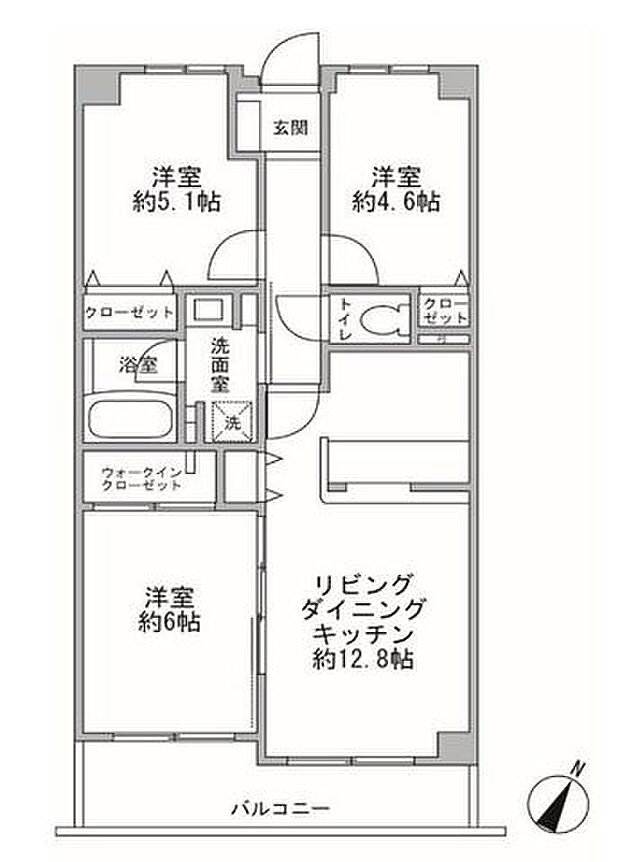 シャルマンコーポさがみ野(3LDK) 6階の間取り