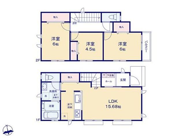 【地震に強い耐震構造!駅まで徒歩圏内で通勤通学に便利】キッチンから洗面室に出入りできる家事動線を考えたプラン主寝室は南バルコニーに面し光あふれる空間