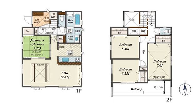 【カースペース2台以上可！敷地41坪超！玄関吹抜で空間が広く明るく開放的】安心の耐震構造と性能評価書付2部屋から行き来できる利便性のある南向きバルコニー