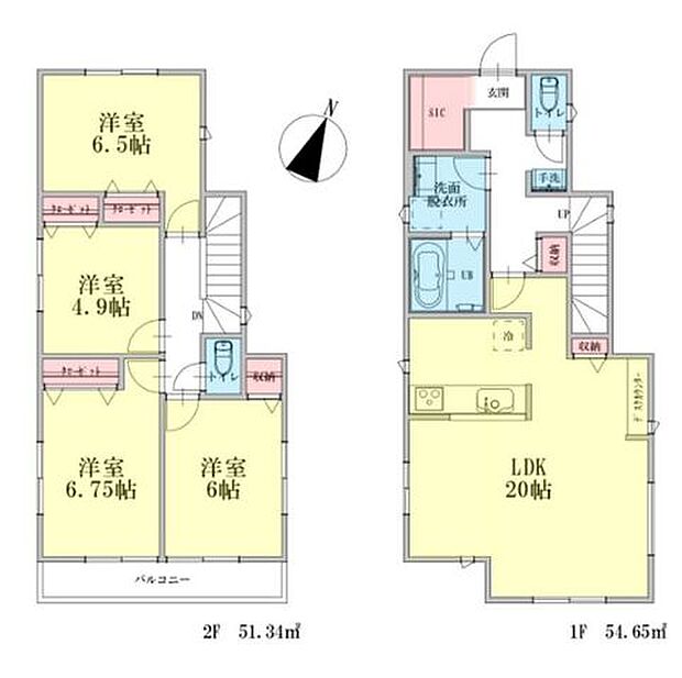 【敷地広々45.5坪超！南・東側が一段低く陽当たり良好。車2台駐車可能】自然豊かな子育て世代にやさしい環境全居室に収納があり、玄関にシューズクローク付き