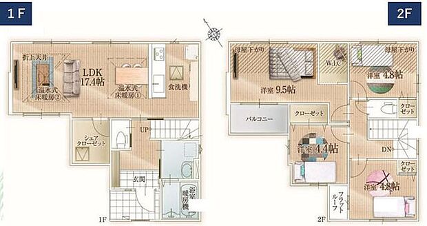 【駅徒歩10分の好立地!LDK17.4帖、床暖房付き!駐車場2台可能!】小学校徒歩6分、コンビニ徒歩2分で生活便利な立地!モデルハウスございます!