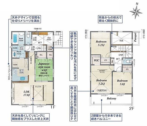【全2棟！敷地広々140m2超！高座渋谷駅まで徒歩13分】カースペース2台可地震に強い！制震ダンパー採用＋耐震等級3！南道路と吹抜で明るく開放的な空間
