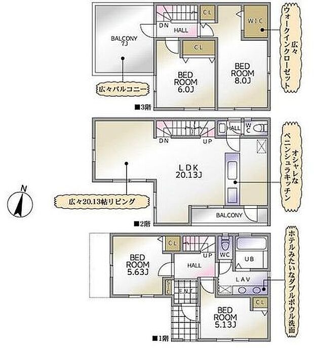 【駅徒歩13分!7.5帖のルーフバルコニー!】20帖のLDK、主寝室6帖!ダブルボウル洗面、宅配BOXなど充実の設備!モデルハウスあります!