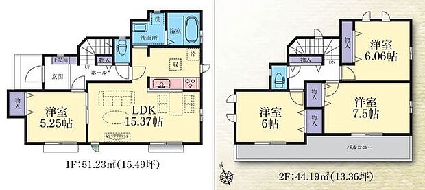 【鶴間駅徒歩16分！カースペース並列2台可！安心の耐震構造と性能評価書付き】前面道路6ｍで開放感があります全居室収納に加え床下・通路収納あり