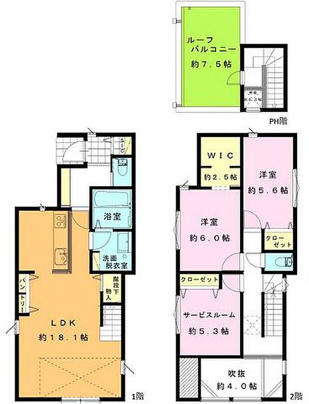 【全3棟の新築分譲住宅、全棟屋上ルーフバルコニー付き!】WICやSIC、全室収納で収納充実!閑静な住宅街に位置しており、解放感のある両面道路!
